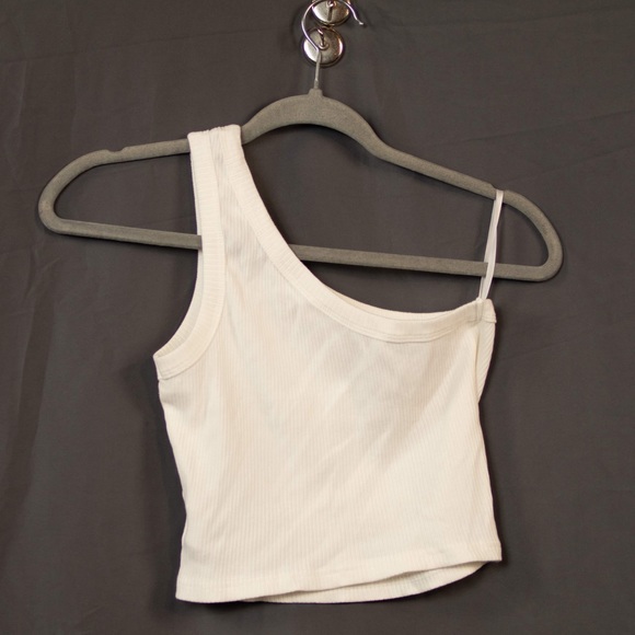 One Shoulder White Cropped Tank Top - Picture 3 of 3